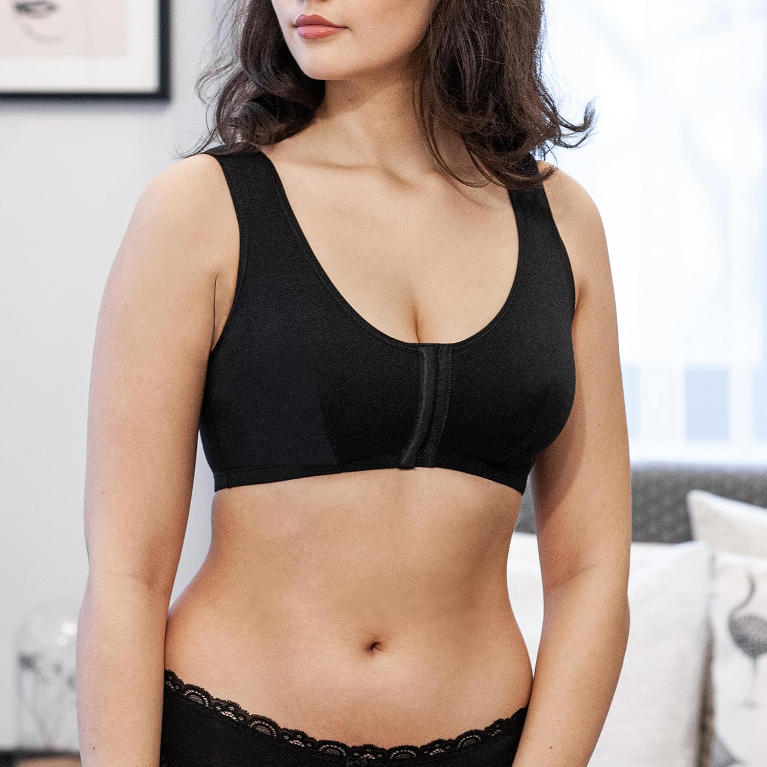 frugue Cotton Mastectomy Bra with Pockets for Prosthesis Front Closure Compression Surgical