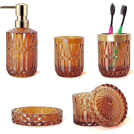 Enhance Your Bathroom with Style: Brown Glass Bathroom Accessories Set