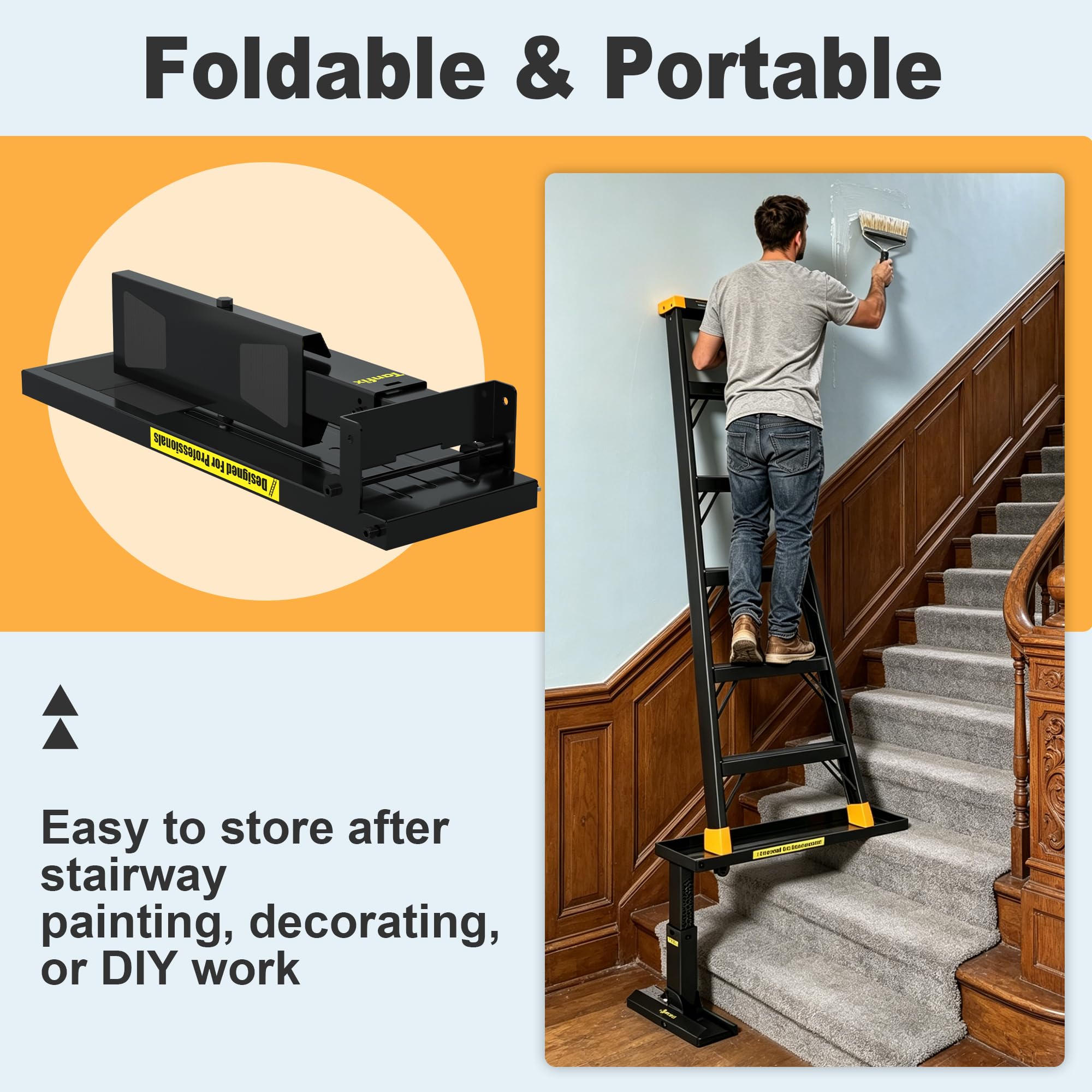 Faltbare Leiterverlängerung Pro, hochfestes Stahlmaterial, Leiterverlängerung Pro für Treppen mit rutschfester Matte, 23,5–39,4 cm verstellbare Höhe, anwendbarer Leiterfüße, Abstand 50,8 cm