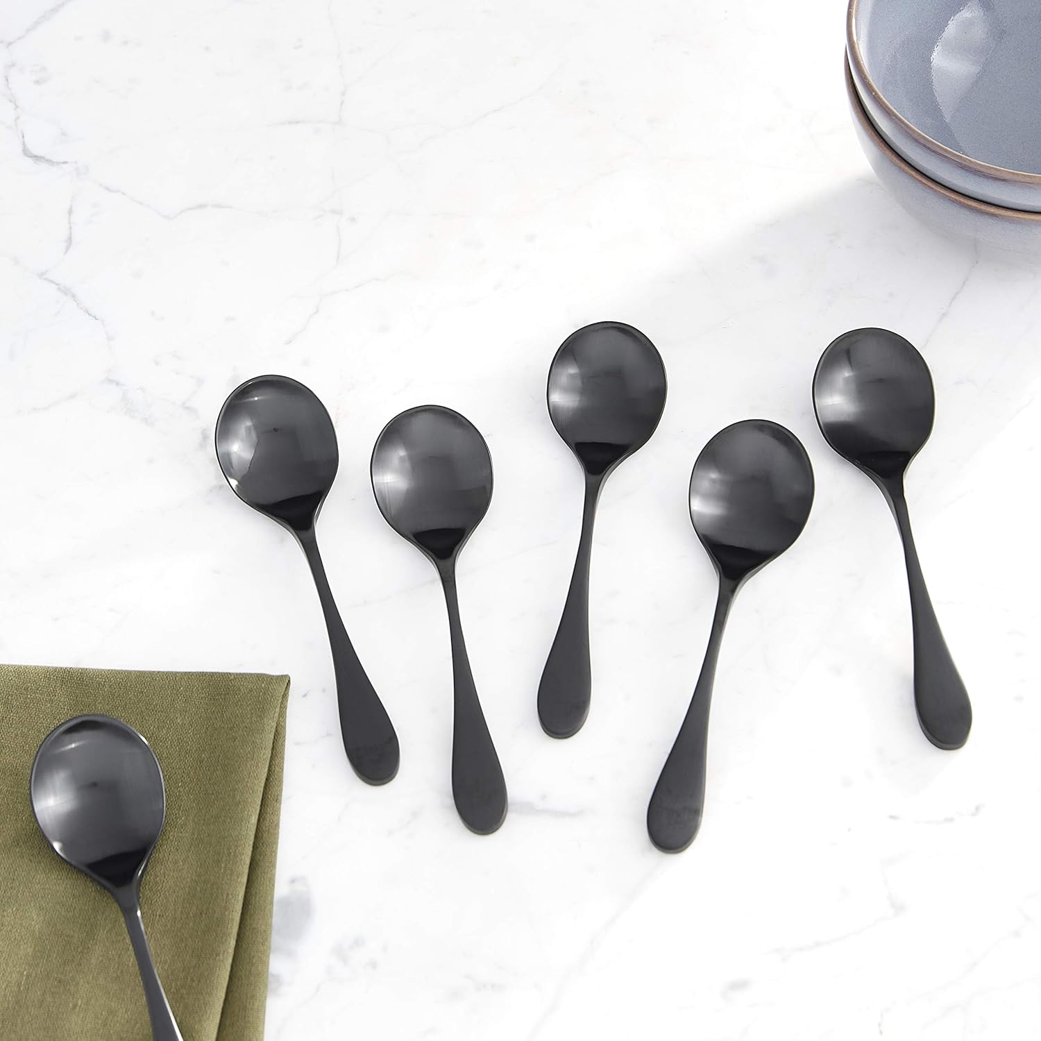 KNORK 6-Piece Bouillon Spoon, Titanium Coated Set (Matte Black) (Pack of 6)