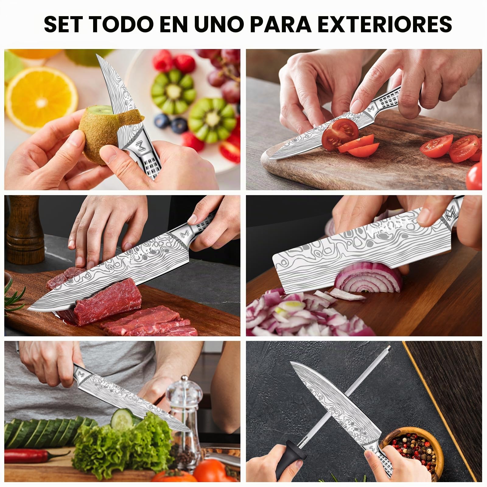 MOSFiATA Juego de Cuchillos con Bolsa, Set Cuchillos Cocina Profesional con Afilador y Estuche
