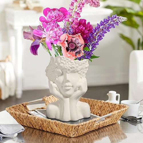 ComSaf Florero de cerámica blanca para decoración, estilo moderno, estilo femenino, florero único para decoración del hogar, sala de estar, oficina, disponible en Yaxa Colombia