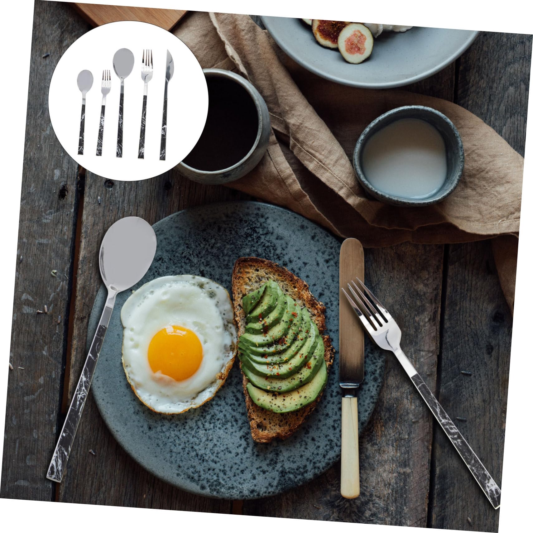 STOBAZA Cubiertos Inoxidable Con Diseño De Mármol Tenedores Y Reutilizables Para Carne Utensilios Resistentes Y Pulidos Para Uso Hogar Y Restaurantes 5 Piezas X 4