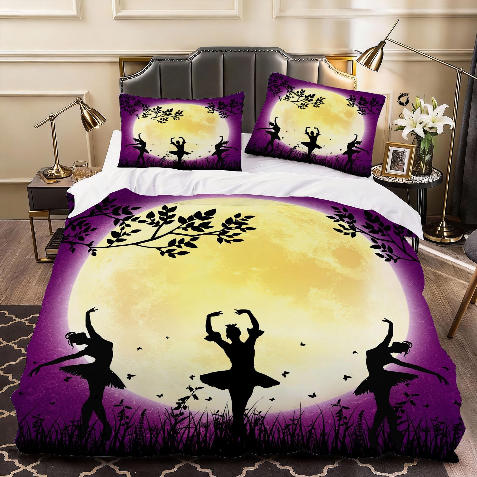 3D Ballet Girl Duvet Cover Girls Dancing Bedding Double Bed Set, Soft Microfiber Comforter Cover Printed with Zipper Closure Quilt Coverr 200x200 cm and 2 Pillowcases