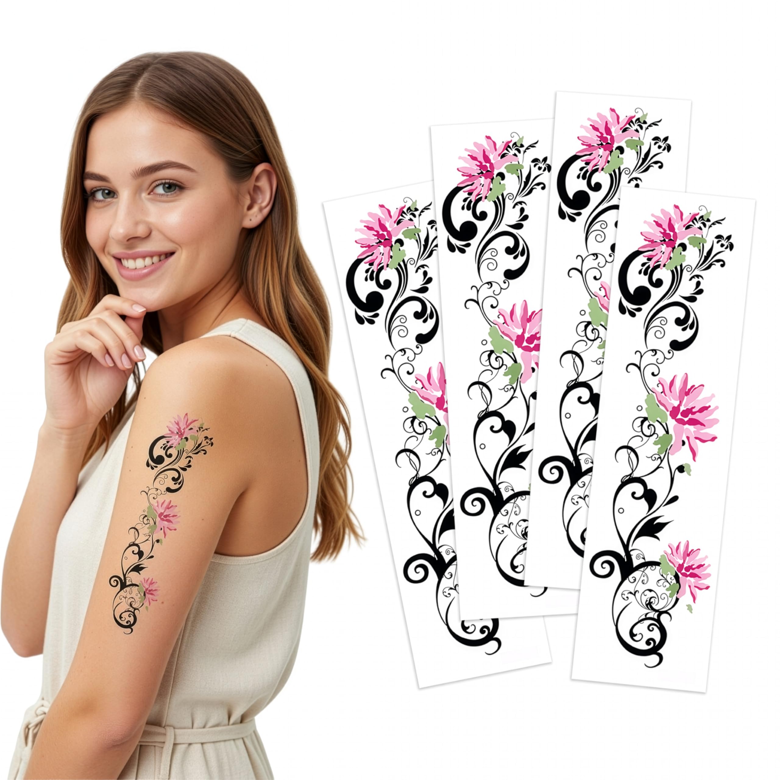 Supperb Temporary Tattoos - Pink lotus Tribal Temporary Tattoo Tattoos (Set of 4)