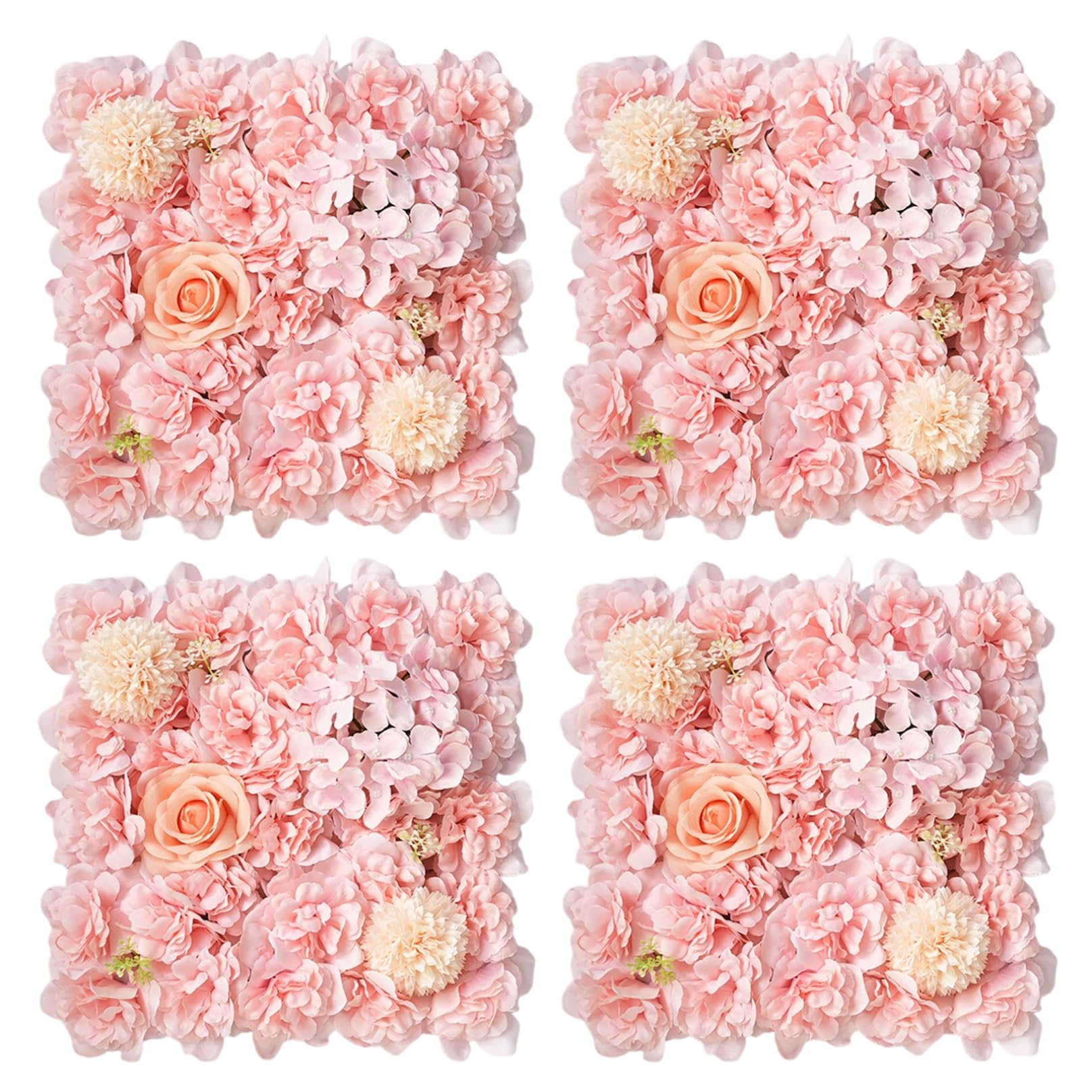 Mur de fleurs artificielles en soie réaliste, 4 panneaux floraux de luxe