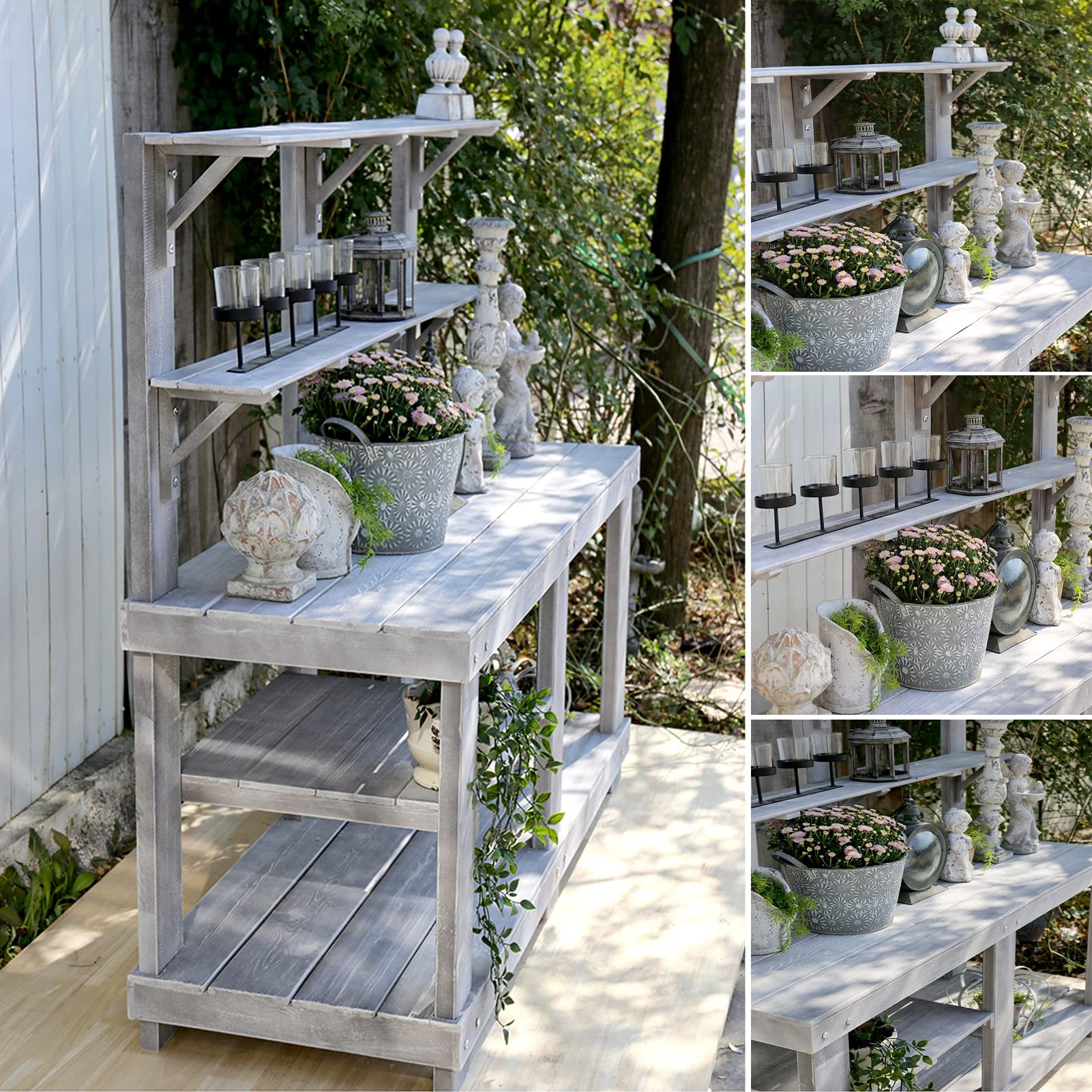 Porta Piante da Esterno, Scaffale per Piante, Stazione di Lavoro for invasatura da Giardino all'aperto, postazione di Lavoro Fai da Te for Piante e Fiori Multifunzione a 4 Strati,(Yellow)