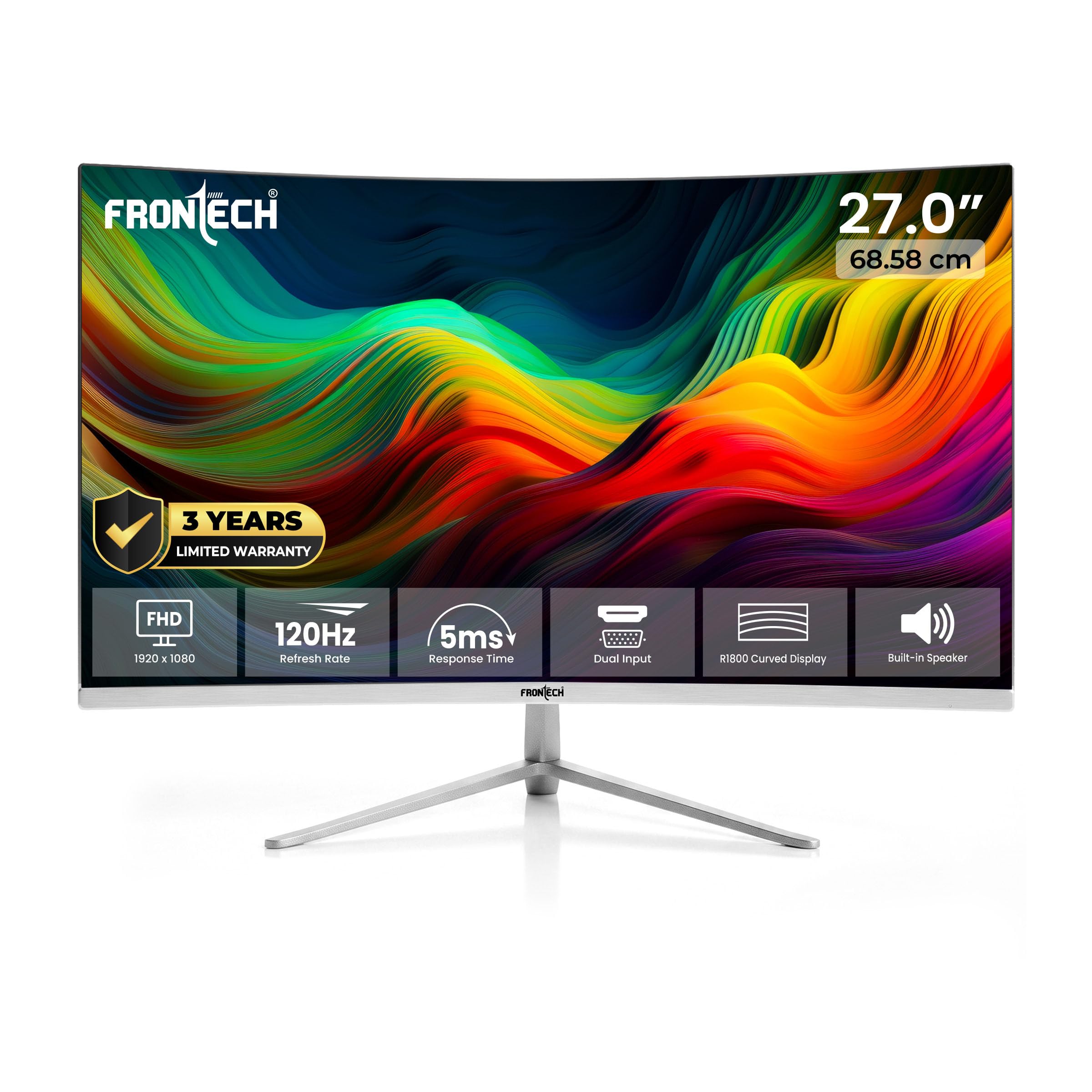 FRONTECH Ultima Series 27 Inch Curved LED Monitor| Refresh Rate 75Hz|3500R Curve| Full HD 1080p| Built in Speaker | Bezel Less Design | HDMI & VGA Ports (MON-0085, White)-image-46