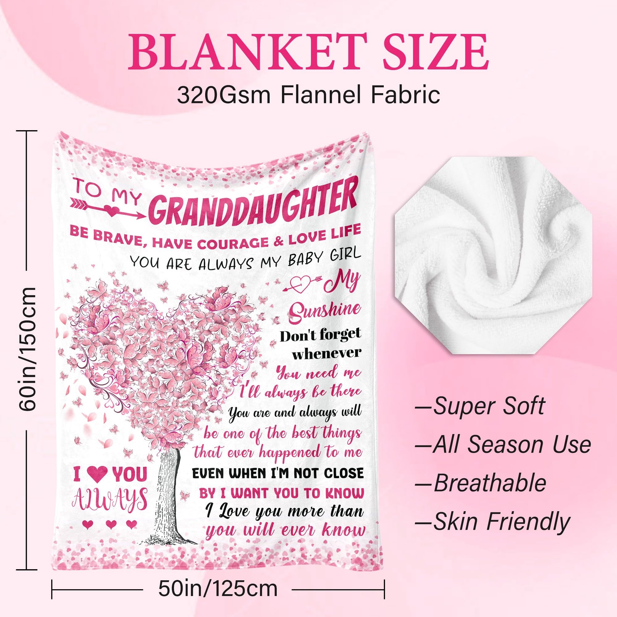 BAOERN Granddaughter Gifts from Grandma Grandpa - Granddaughters Birthday Gifts - Gift for Teen Girls & Kids - Christmas Graduation Present for Granddaughter - to My Granddaughters Blanket 50"x60"
