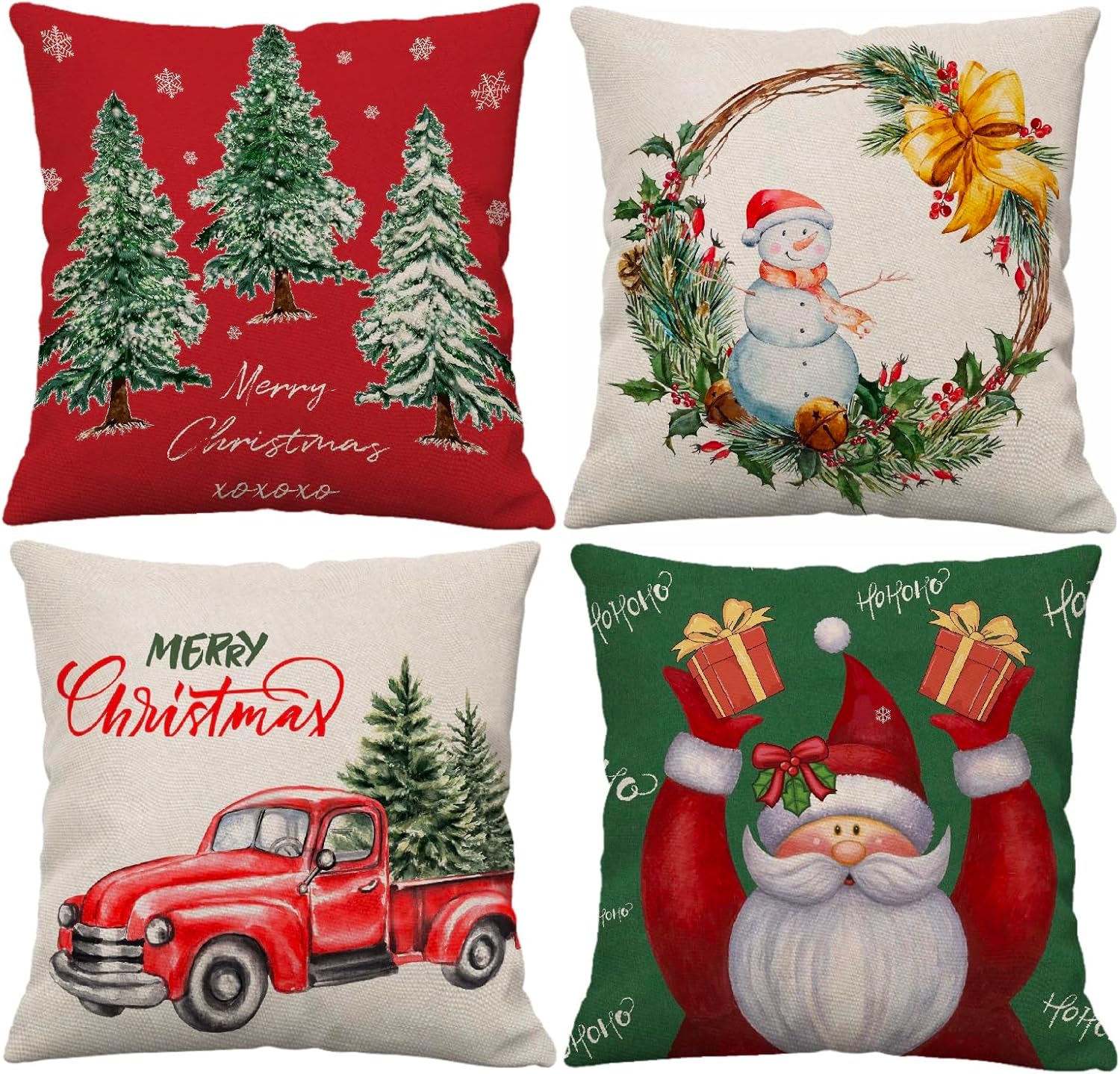 Christmas Pillow Covers 16x16 Set of 4 Merry Christmas