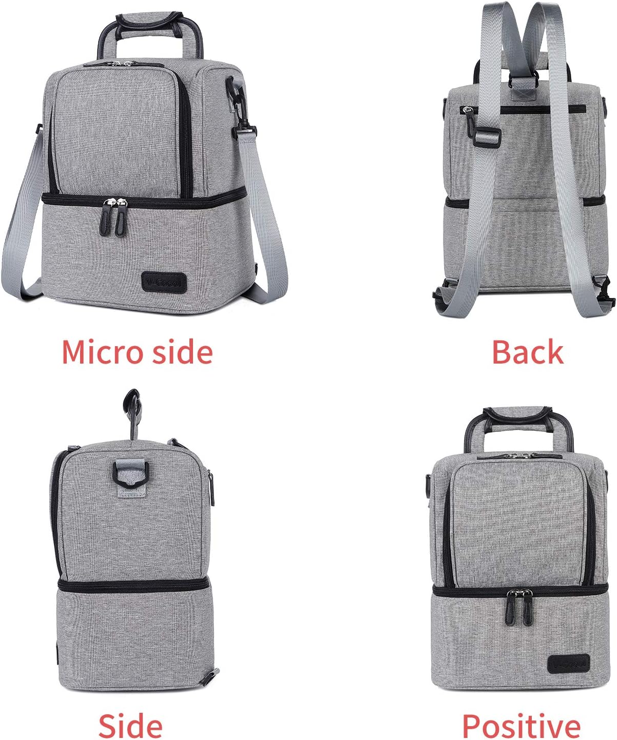 V-COOOL Breast Pump Backpack, Cooler Bag and Moistureproof Lunch Bag Double Layer for Work Moms(Gray) image 6 of 7 B08VFR362R