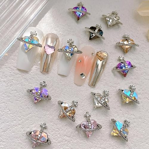 Miniatura 2 de 9 piezas de joyería de aleación para arte de uñas, diseño de diamante de corazón de amor, joyas de diamantes de cristal de amor, accesorios de