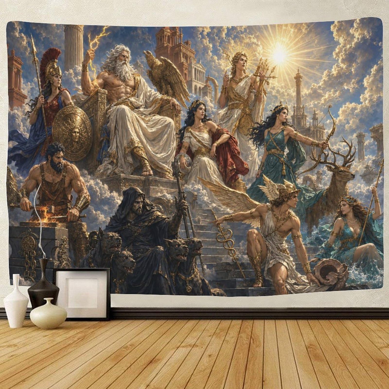 ASDFGHJKLZA Gods of Olympus Tapestry for Bedroom 3D Print Wall Art Decor Greek Mythology Tapestries Poster Home Decoration Bedroom Living Room 150cmx200cm