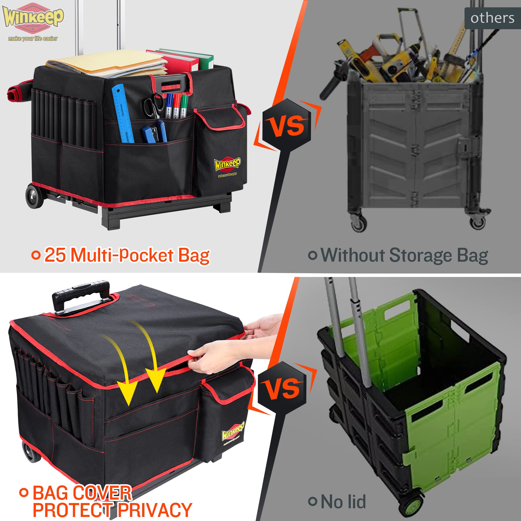 Buy Foldable Utility Cart, 25 MultiPocket Organizer Bag Set Wheeled