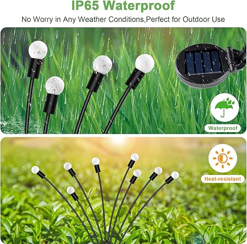 Miniatura 5 de Paquete de 4 luces solares de jardín, luces de luciérnaga solares para exteriores con 8 LED, balanceo por el viento, luces solares impermeables para