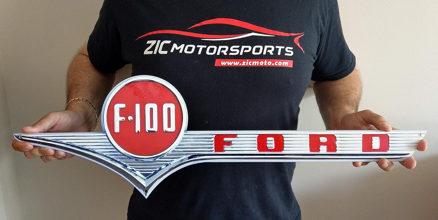 ZIC Motorsports 1956 Ford F-100 Truck Emblem Badge Heavy Duty Metal Garage Wall Sign (Large)