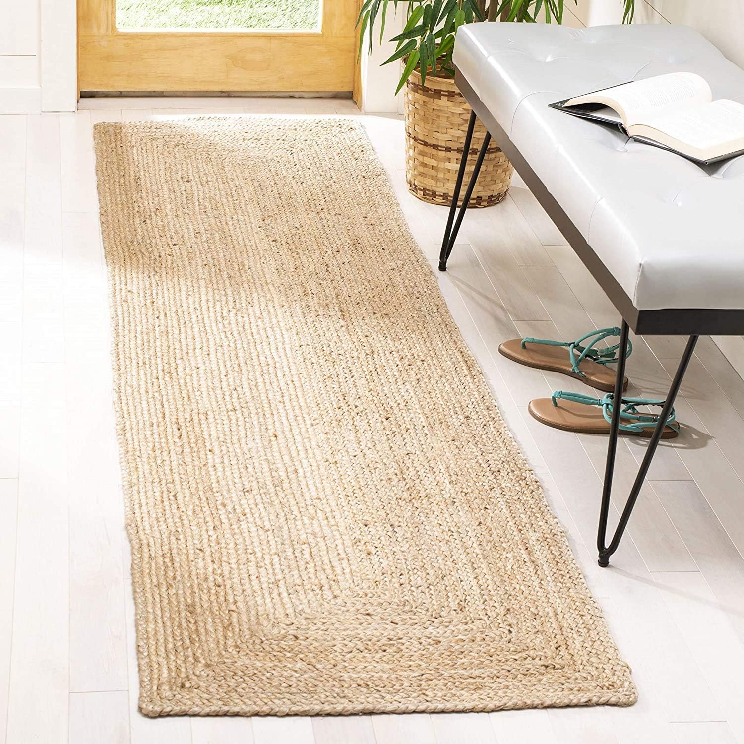 Handmade Hand Braided Natural Jute Floor Runner Rug, Table Runner Rug, Area Rug (Neavy Blue, 2.6 X 6 Feet (80 cm x 180 cm))