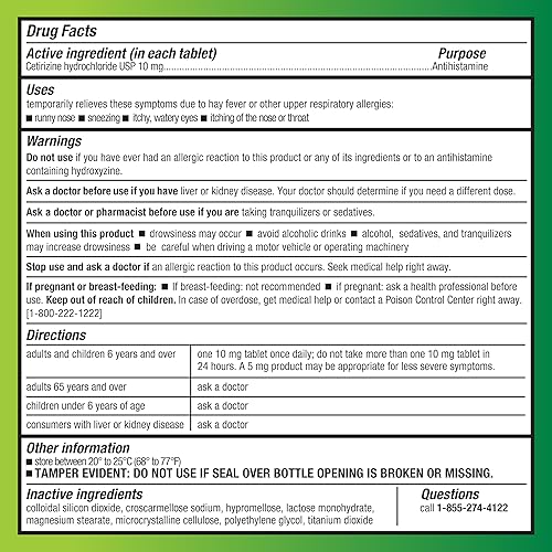 Miniatura 17 de Yaxa Basic Care - Pastillas All Day Allergy de 10 mg de diclorhidrato de cetirizina, antihistamínico, 90 comprimidos