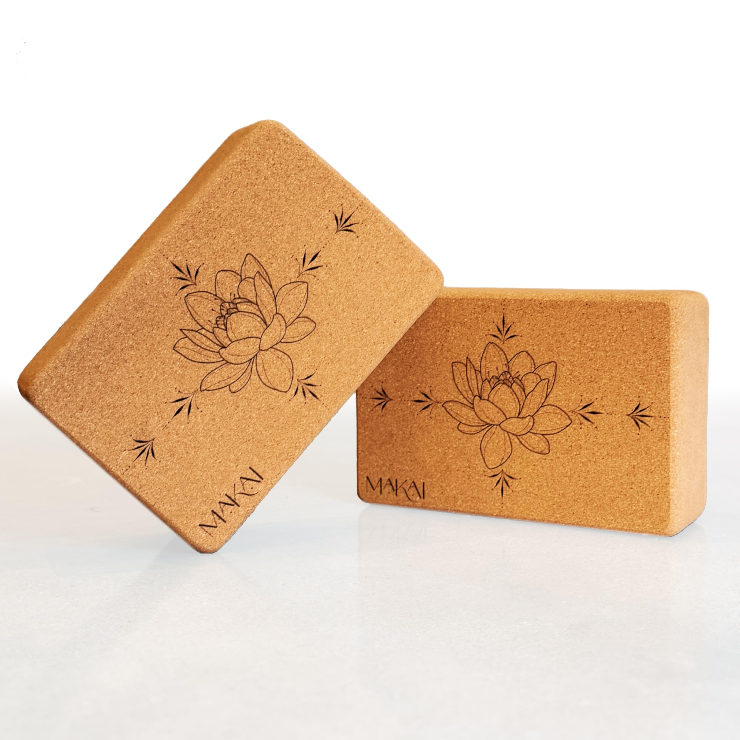 MAKAI Cork Yoga Block x 2 | Premium 100% Natural Cork Blocks | Sustainable and Eco-Friendly | Comfortable Surface and Non-Slip Grip | 9x6x3" | Support For Beginners and Advanced Yogis
