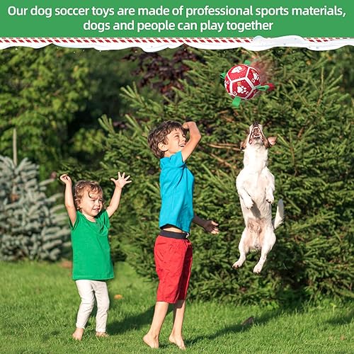 Miniatura 8 de QDAN Juguetes de Navidad para perros, pelota de fútbol con correas, juguetes interactivos para perros al aire libre para tira y afloja, regalos de