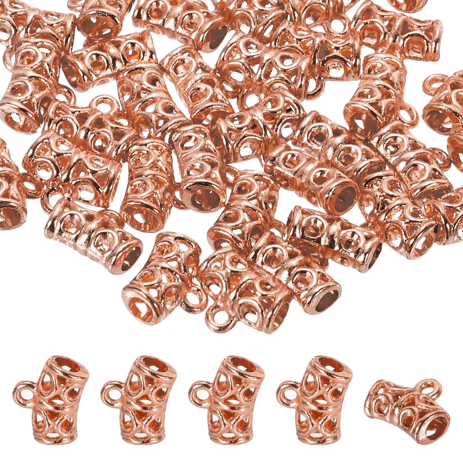 PATIKIL Spacer Bail Bead, 80 Pcs Spacer Beads Charms Holder Bracelet Tube Beads Hanger for Necklace Jewelry DIY Making Rose Gold