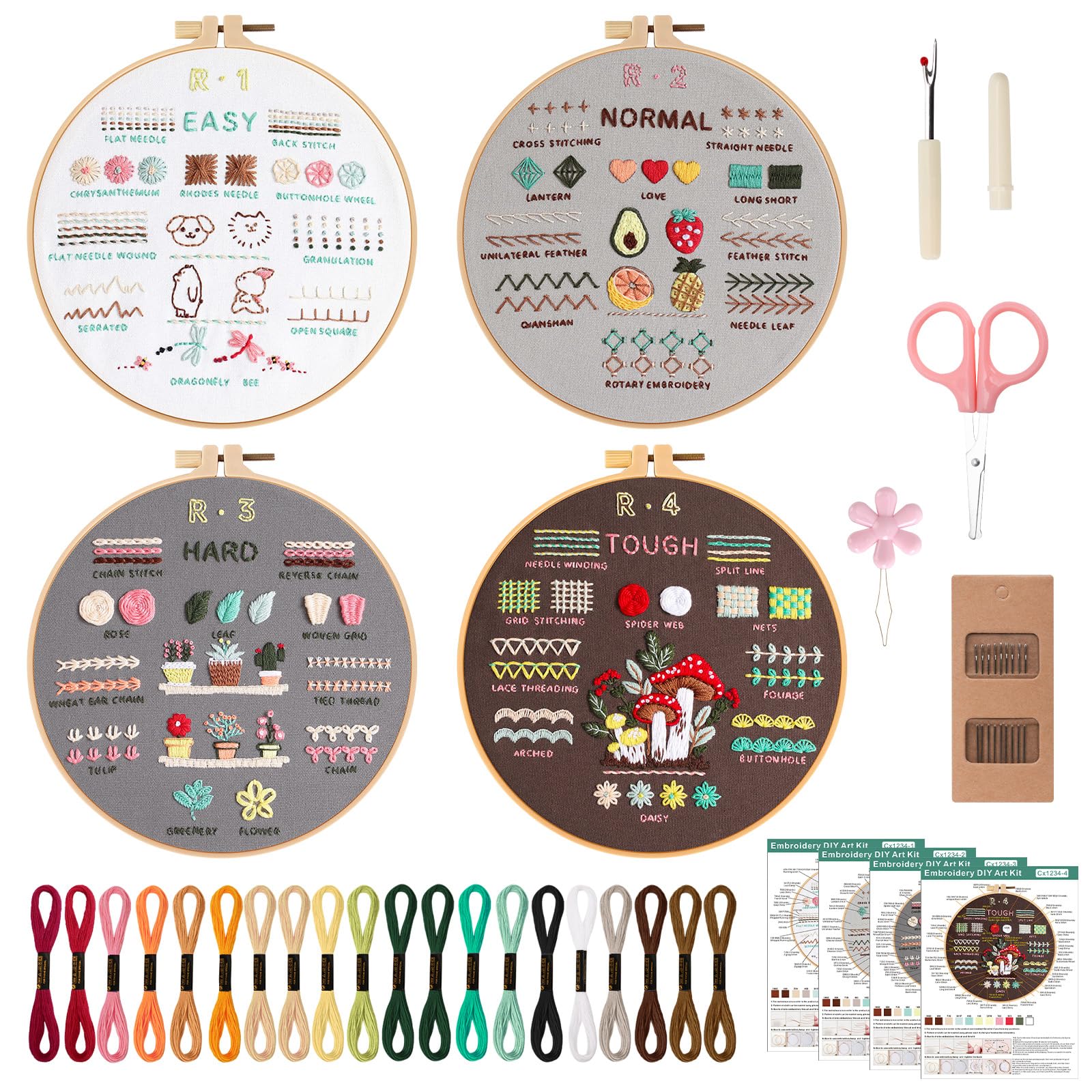 VynyQoo 4pcs Embroidery Kits for Beginners, Embroidery Starter Kit to Learn 40 Different Stitches, DIY Craft Embroidery Set with Video Tutorial and Instruction