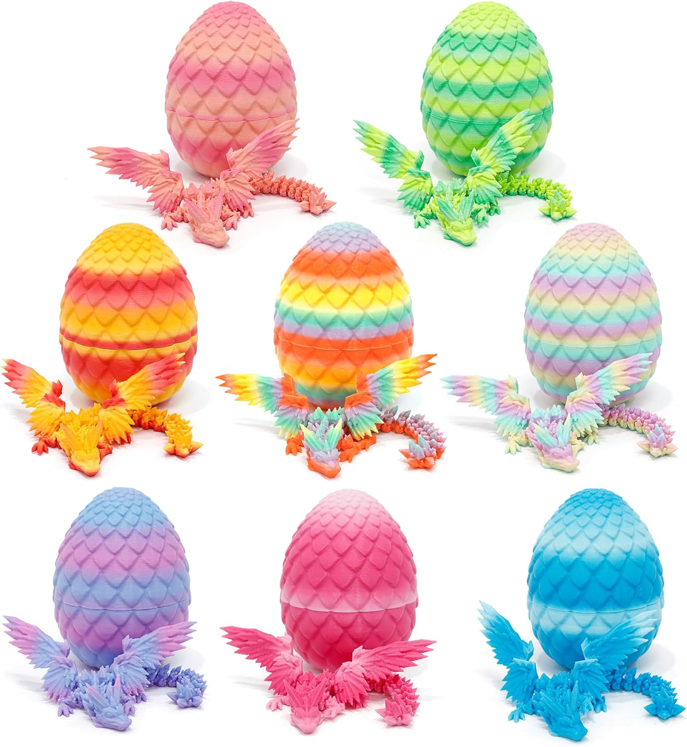 4 Pack 3D Printed Dragon Egg - Small Egg with Wings Dragon Inside, 3D Printed Fidget Toys, Surprise Toys for Gift, Desk Executive Pet, Figurine Decor