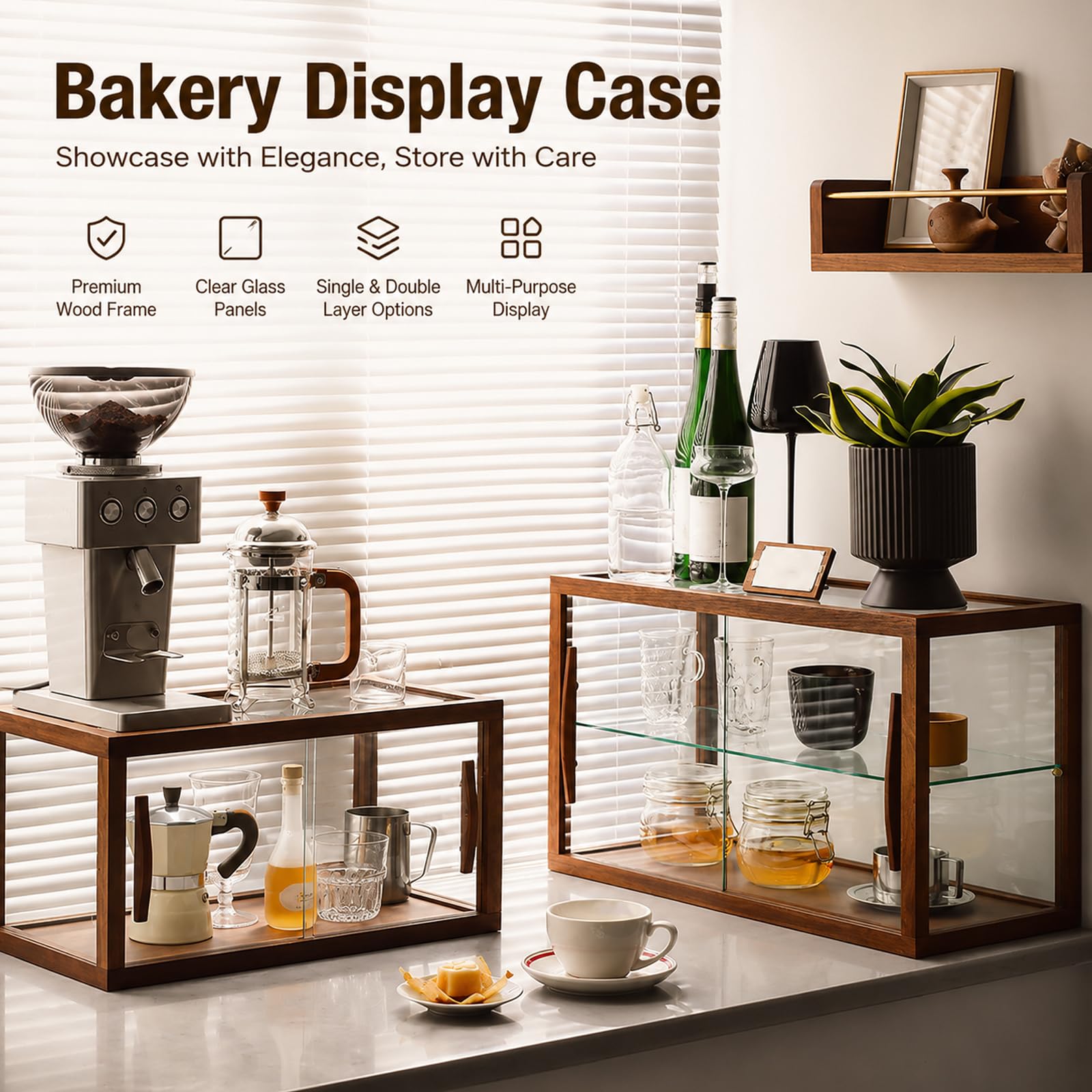Vitrina de Panadería, Vitrina de Pastelería con Encimera de Puerta Corrediza de Vidrio de 5 Lados, Vitrina de Madera para Postres Magdalenas Galletas Y Donas para Panadería Cafeter cherry wood single