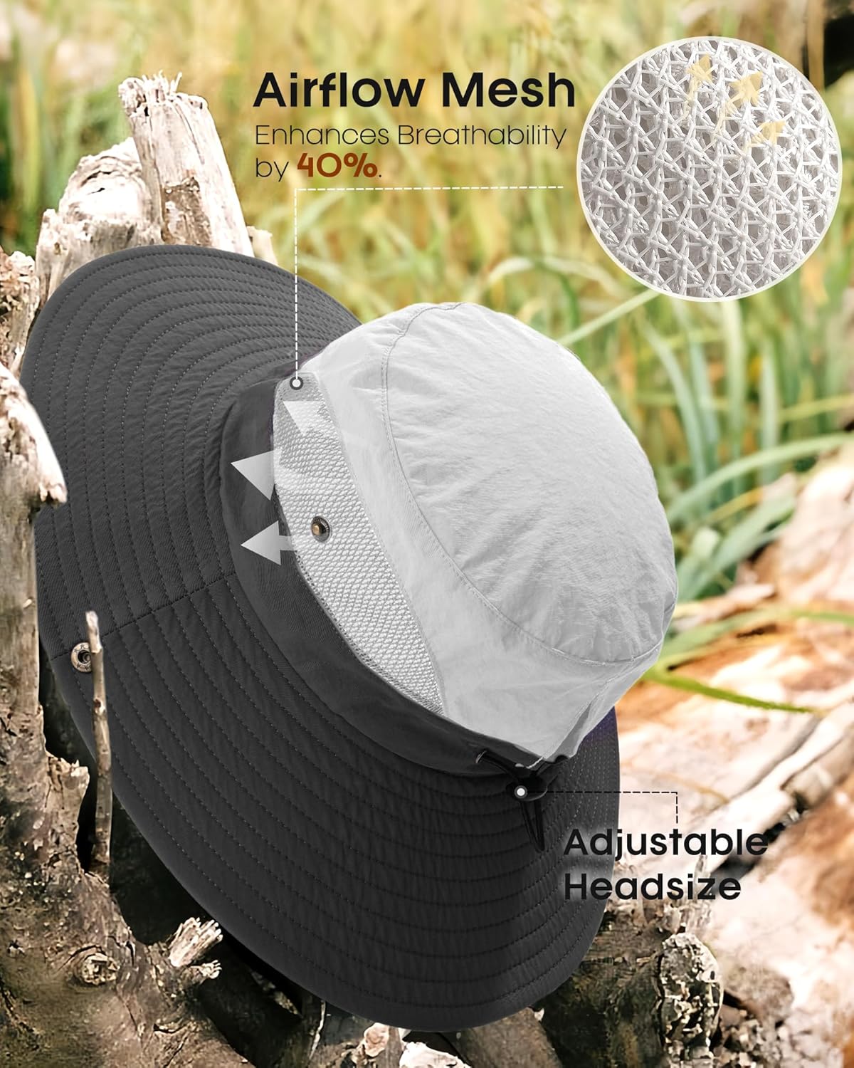 FURTALK Womens Sun Hat with Ponytail Hole Beach Hiking Summer Wide Brim UPF 80+ Outdoor Protection Foldable Bucket Hat - Image 3