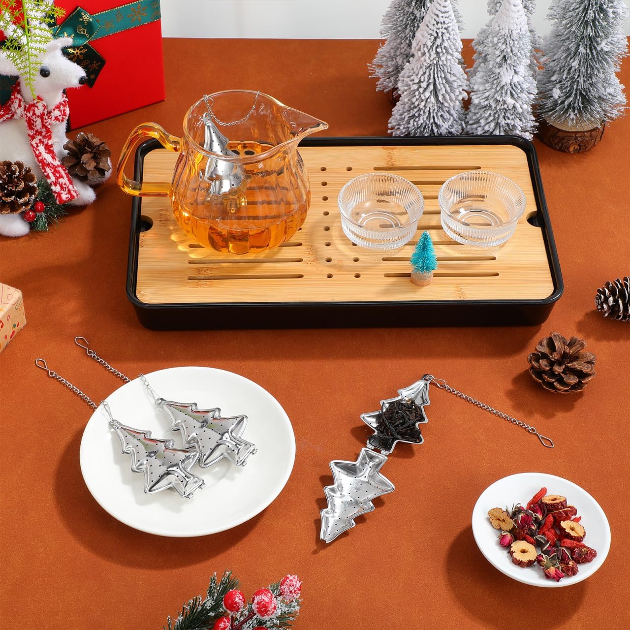 6pcs Christmas Tree Tea Infuser Strainer Filters Tea Interval Diffuser with Chain Hook Loose Leaf Tea Steeper Mesh Strainer Tea Infuser Filter for Loose Leaf Seasoning Spices Tea Lovers