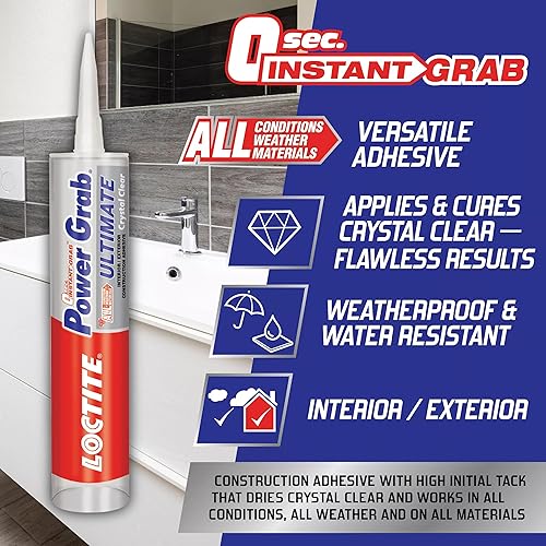 Miniatura 20 de Loctite Power Grab Ultimate - Adhesivo de construcción transparente, cartucho de 9 onzas líquidas, 1 paquete, pegamento de construcción versátil