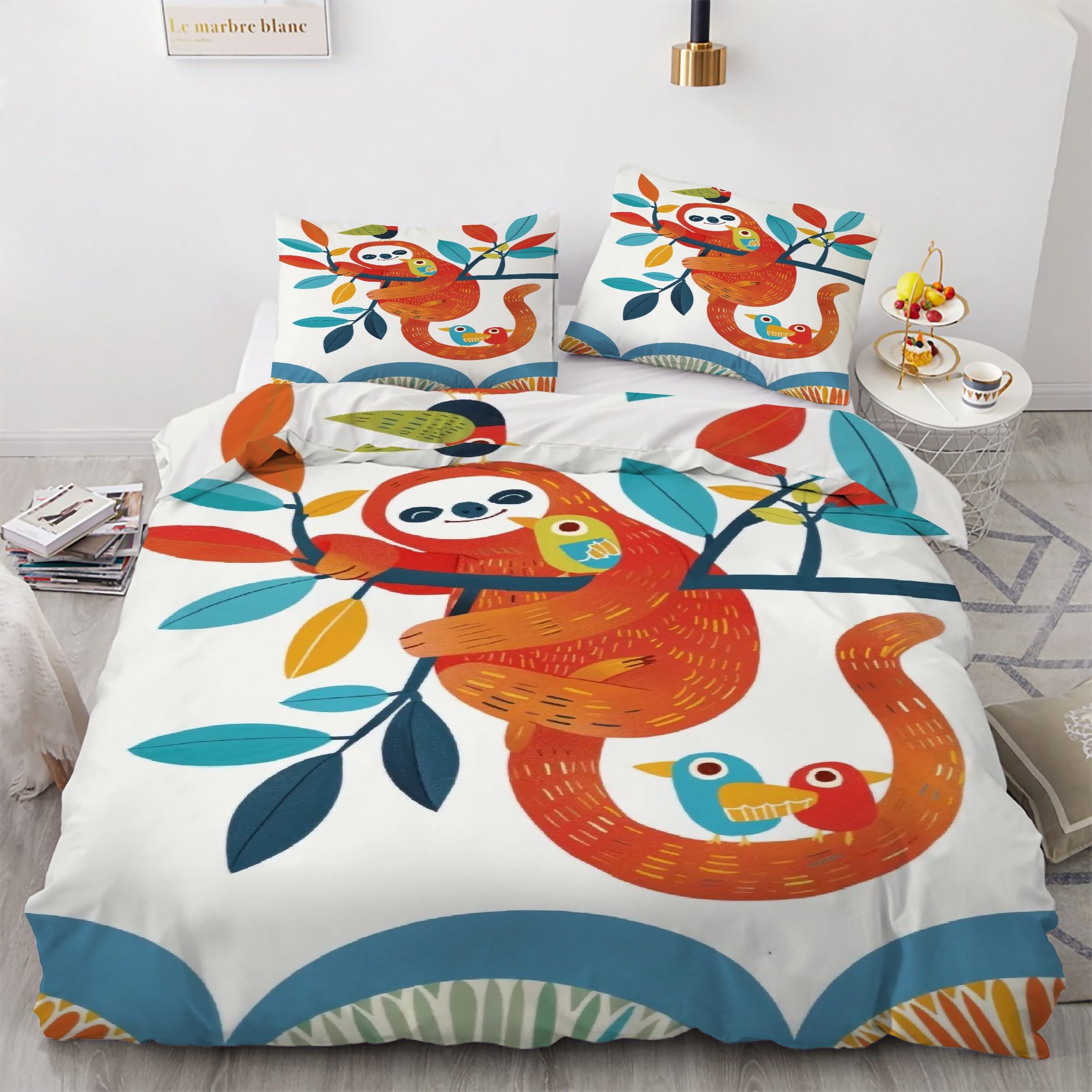 Housse de couette 240 x 260 paresseux parure de lit animal ensemble de literie 3 pièces