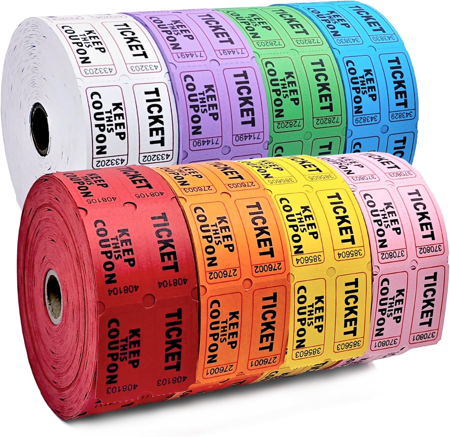 Homrelaxy 9600 Double Tickets, 1200 Tickets Per Roll, Assorted 50/50 Tickets Roll for Events, Entry, Carnivals, and Door Prizes (Blue/Red/Green/Yellow/Orange/Purple/White/Pink)