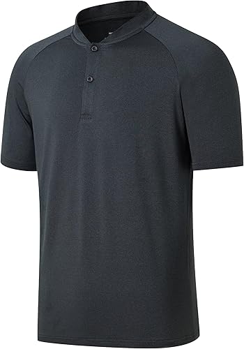 Willit Camisas de tenis para hombre, polo de golf, secado rápido, ligeras, sin cuello, manga corta, Henley para hombre, UPF 50+