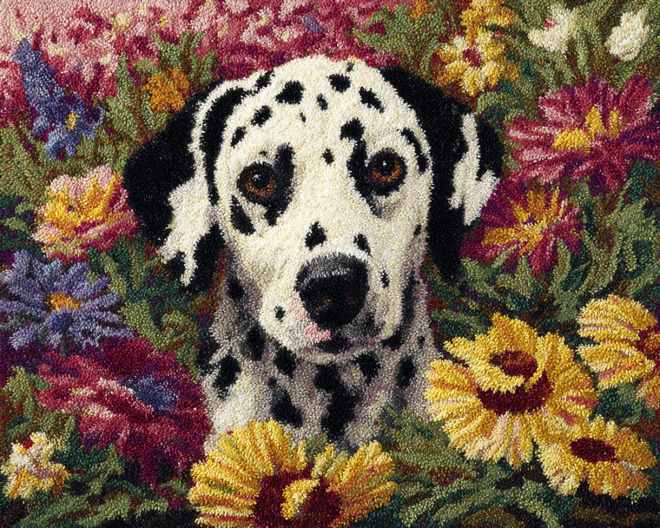 AMBATTERY Latch Hook Kits Carpet Dalmatians and Flowers 55x75cm