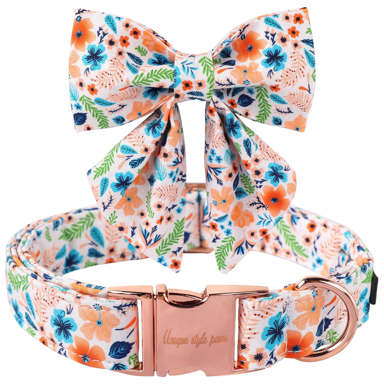 Unique style paws Hundehalsband, Pfirsich Blume Hundehalsband, Einstellbare Bequeme Baumwolle Fliege Halsband für Jungen Mädchen Hunde, Fliege Halsband mit Metallschnalle, L, Hals 16-24in