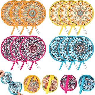 Marsui 12 Pcs Round Foldable Hand Fan Summer Flower Handheld Folding Fan 4 Patterns Collapsible Handheld Fan Foldable for ...