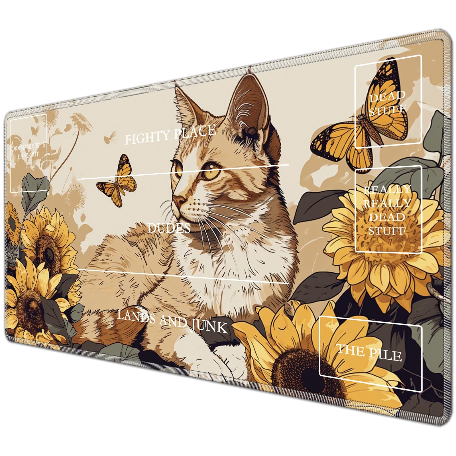 JANENFNA TCG Playmat with Magic Zones 24 x 14 inches Mousepad Compatible for MTG TCG Trading Card Game Play Mats Smooth Rubber Surface Magic The Gathering Play Mat, White Cat