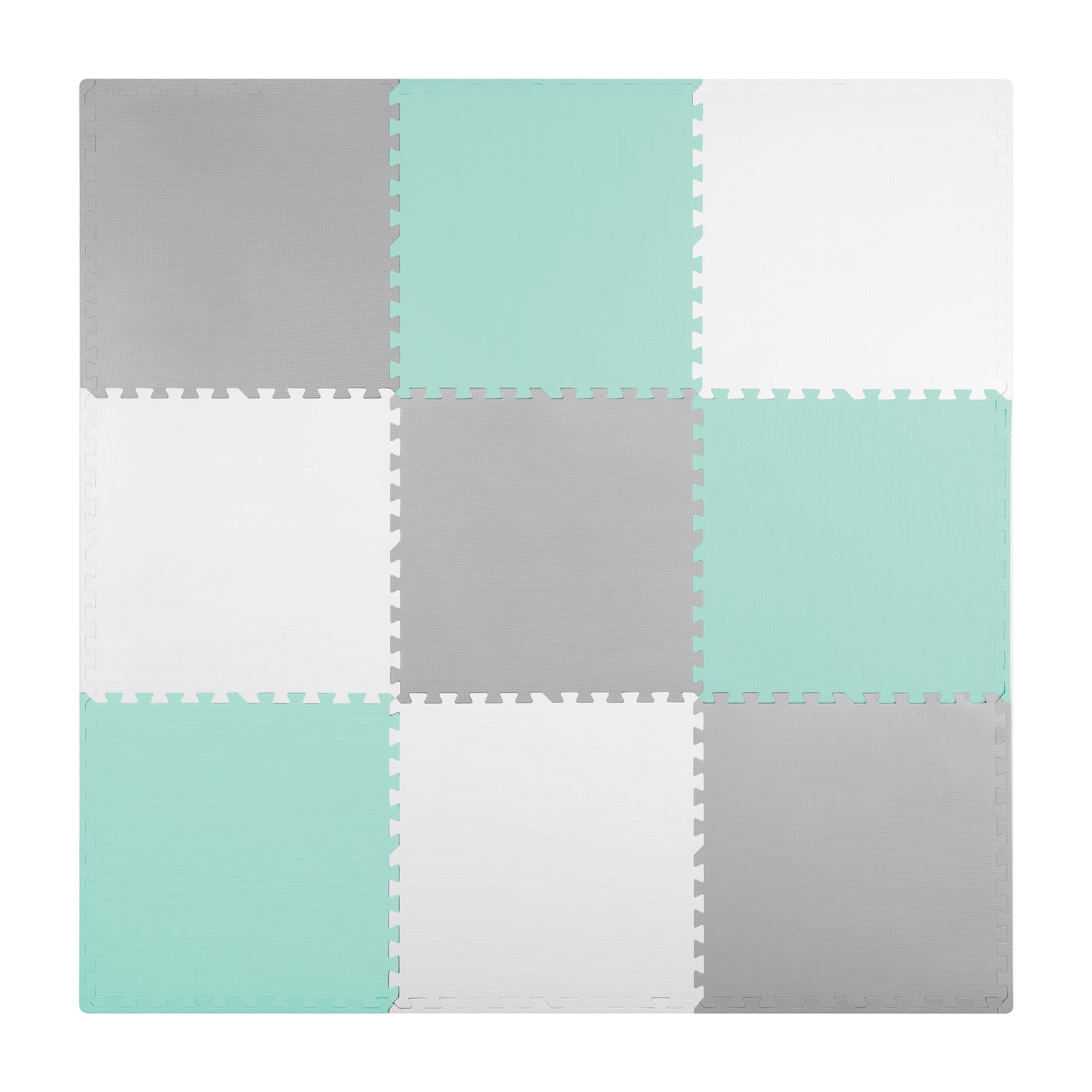 Ricokids Mata Piankowa Podłogowa Antypoślizgowa dla Dzieci Puzzle 9 Elementów 180 x 180 x 1 cm Szary Biały Zielony