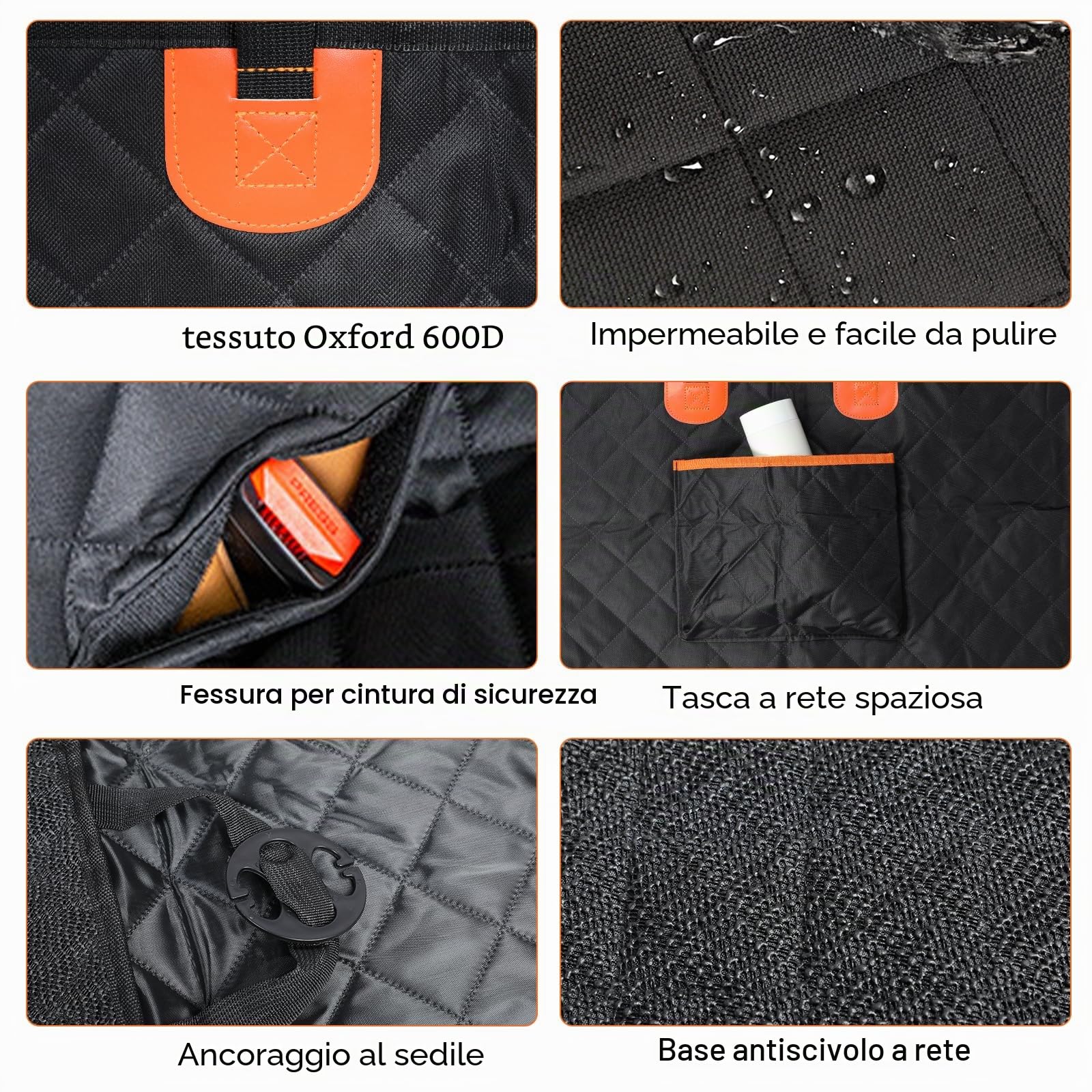 Windfromort Coprisedile Auto per Cani - Telo Auto per Cani - Telo Cane Auto Sedili Posteriori, 137×147cm Oxford Impermeabile, Antiscivolo con Cinturini Elastici Per Sedili Posteriori (Nero)