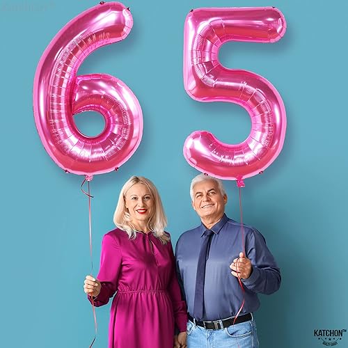 Miniatura 8 de KatchOn Globo gigante rosa intenso 65  40 pulgadas  Globo de cumpleaños rosa intenso 65  Decoraciones de cumpleaños 65 para mujer  Globo rosa del