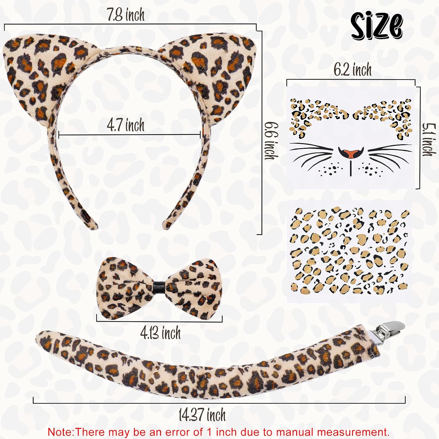 5 PCS Leopard Ears and Tail,Halloween Animal Cheetah Costume Women