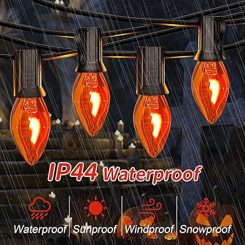 Miniatura 2 de Guirnalda de luces de Halloween naranja llama transparente de 25 pies C7 para Halloween naranja al aire libre con 25 bombillas de llama naranja