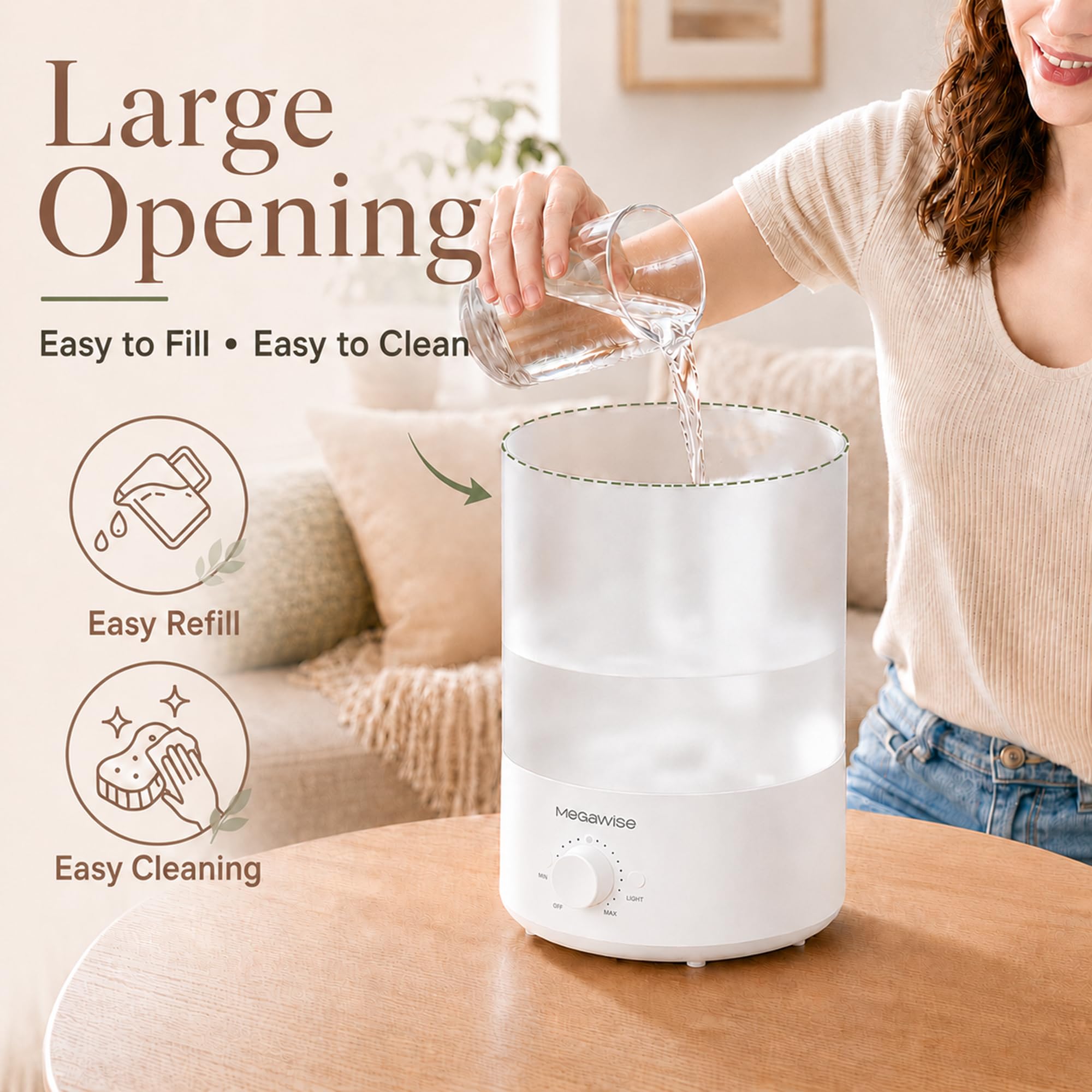 Humidificador de niebla fría H1 - xit (blanco) megawise 3,5 litros, relleno superior, gran capacidad, fácil y seguro, fácil de usar en casa