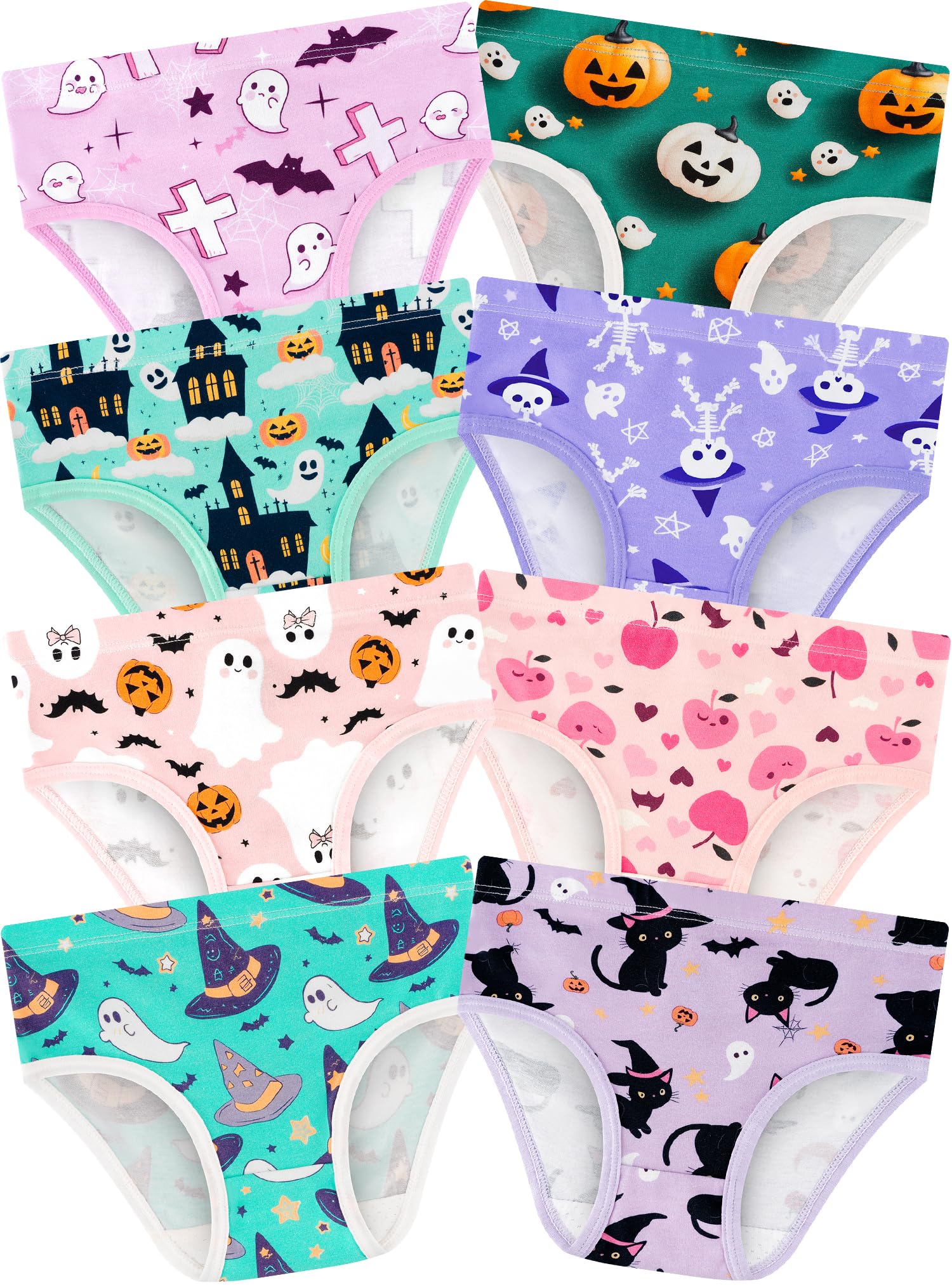 Girls Underwear, Soft Cotton Tagless Breathable Panties, 8-Pack, 18M-12Y | Combed Cotton, True-to-Size, Tagless, Full Coverage, Assorted Prints, Stretchy Fabric, Durable Stitching, Low Shrinkage