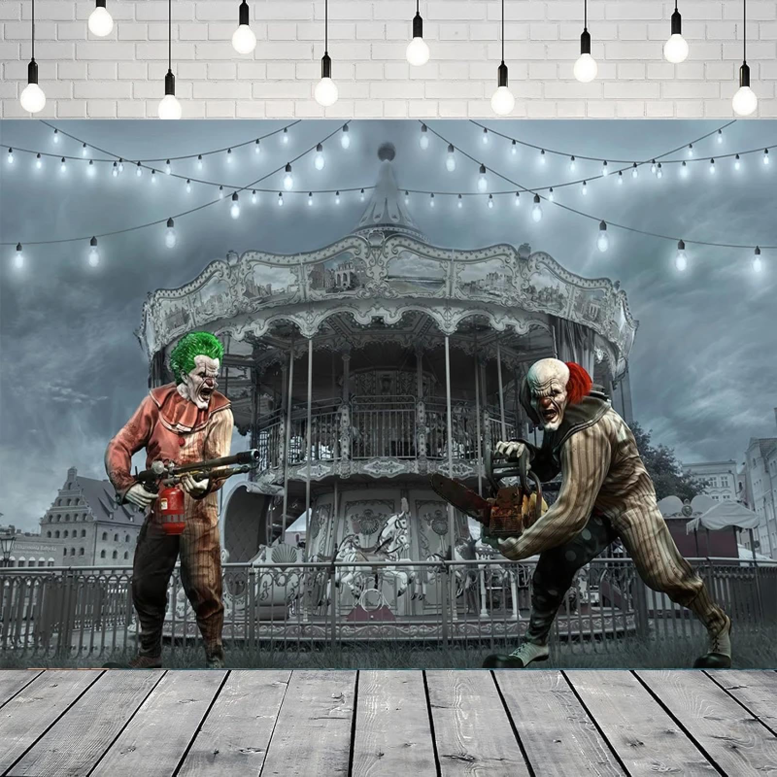 Horror Circus tło fotograficzne dla Eve Clown Halloween tło plakat straszny cmentarz cyrk karnawał impreza dekoracja baner 440 x 300 cm