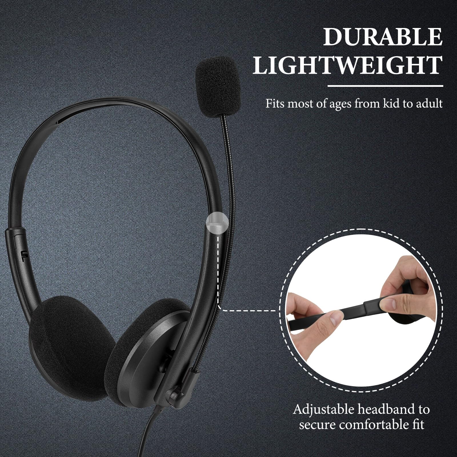 Geekria Cuffie USB con microfono, pulsante mute e controllo del volume, cuffie leggere con cavo per computer, cuffie on-ear con microfono ad asta e spina staccabile da 3,5 mm, confezione da 3, colori