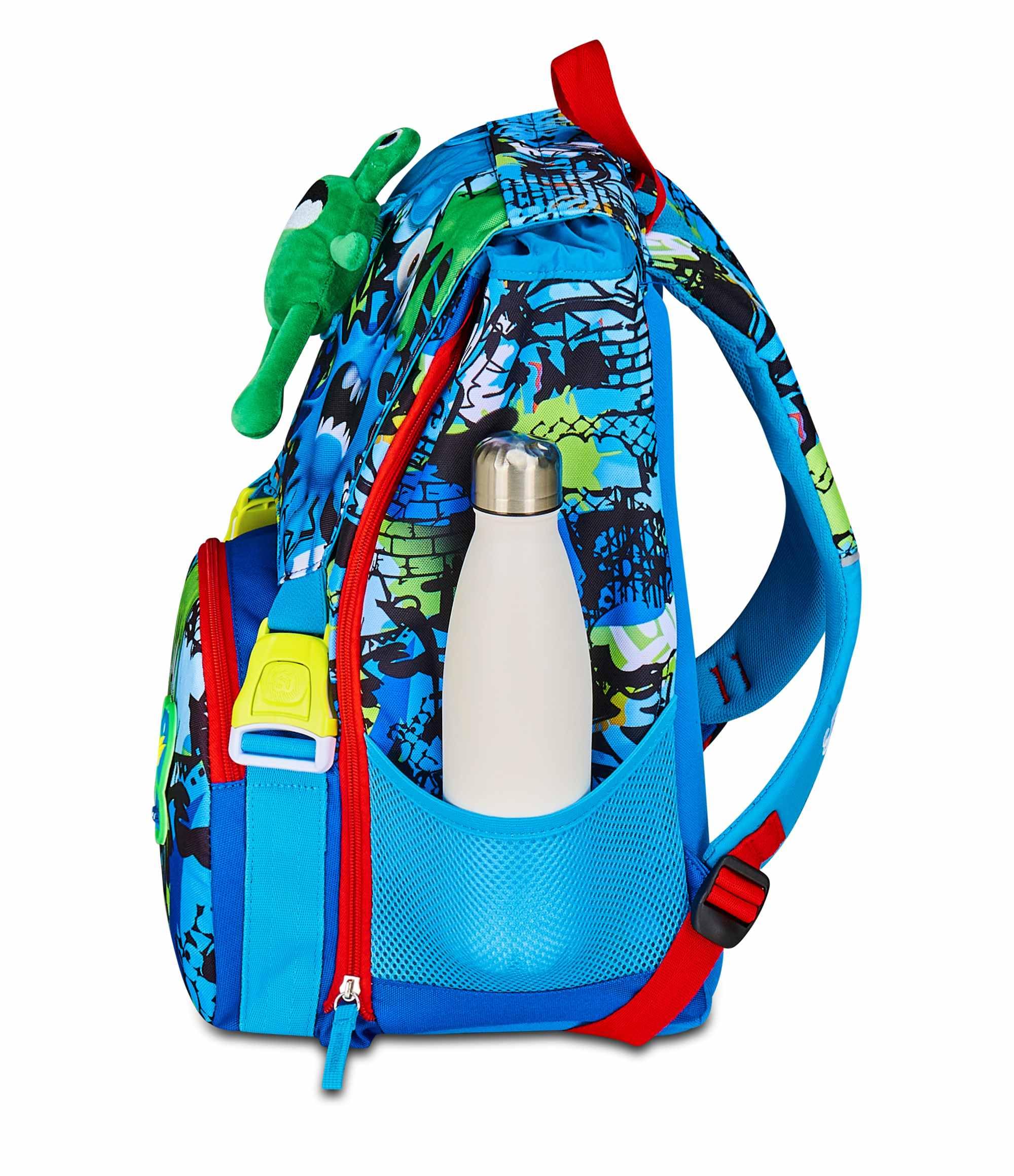 SJ GANG STYLE JAM GANG Zaino Scuola Estensibile Big FANTASYS BOY, Blu, Zaino con Divisorio Interno, Tasca per Borraccia, Peluche Alieno Abbinato, 24 L, Zaino Scuola Elementare, Zaino Bambino