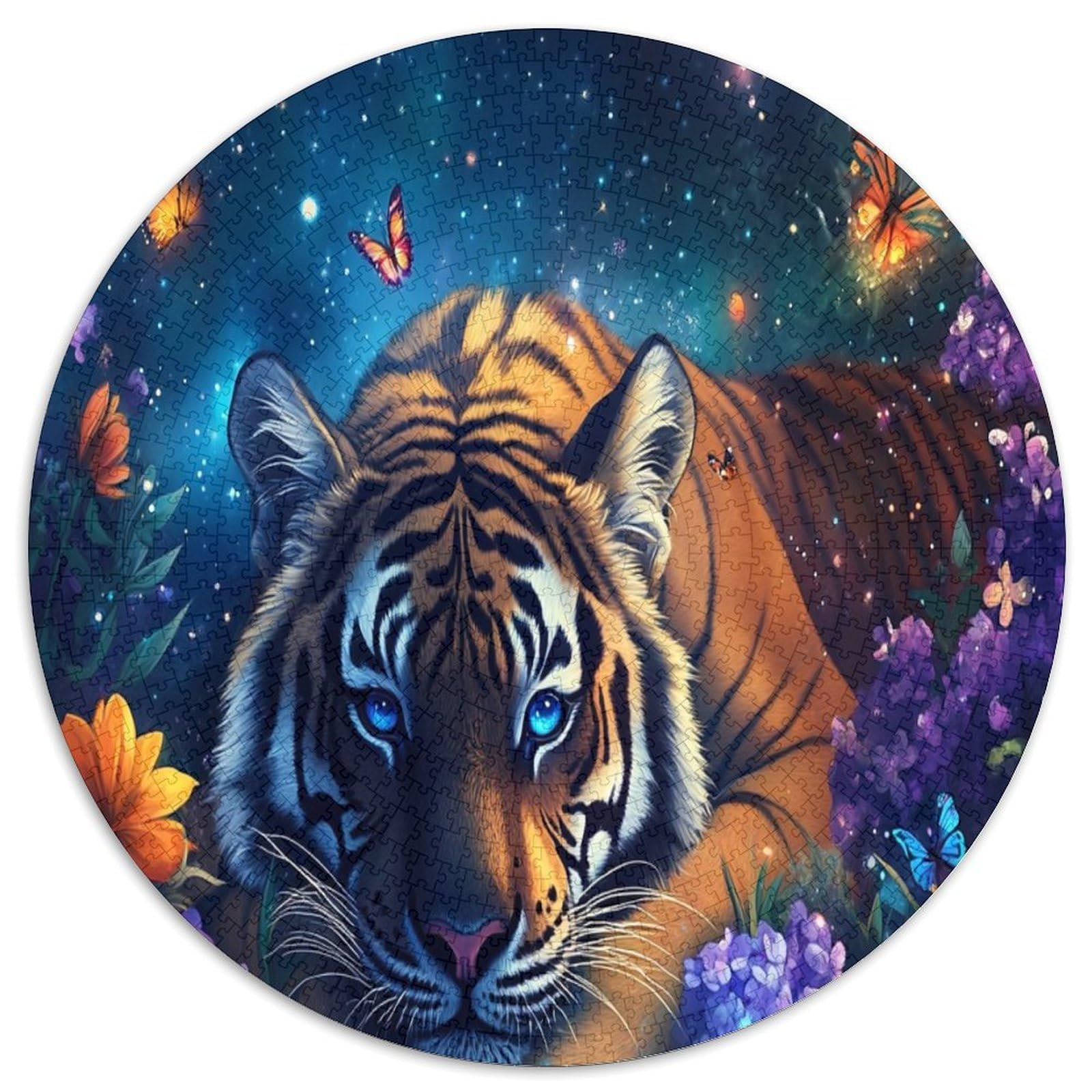 Puzzle de 1000 piezas redondo con acabado de alta calidad de tigre místico 7