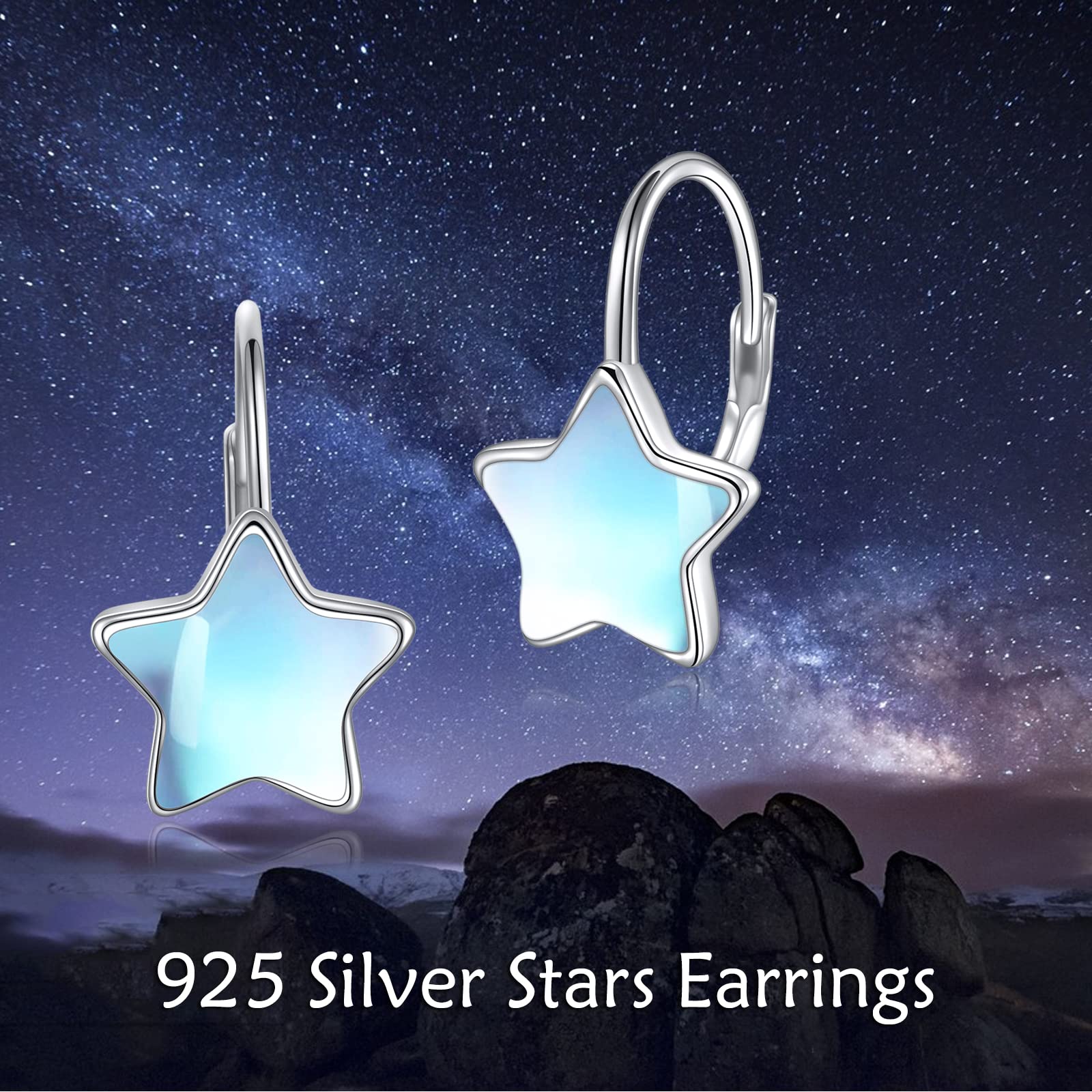 Stern Mondstein Ohrringe für Damen Sterling Silber Pentagramm Mondstein Creolen